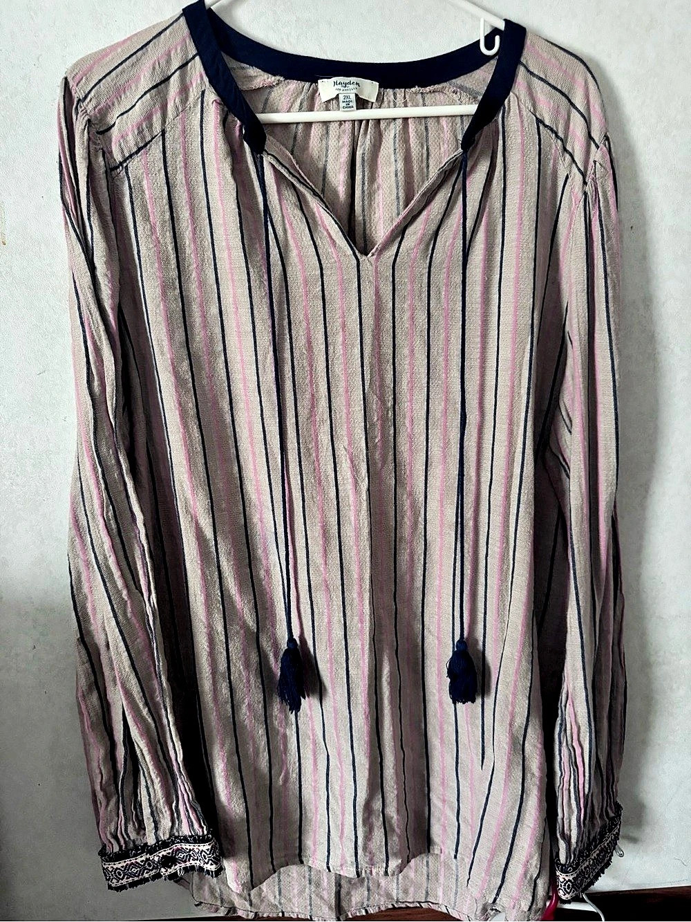 Handlen by Los Angeles Striped Long Sleeve Tunic in Pink & Navy Size 2XL